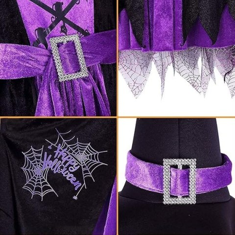 KOSTIUM STRÓJ PRZEBRANIE HALLOWEEN WIEDŻMA FIOLETOWA SUKIENKA KAPELUSZ 3-4L KOSTIUM STRÓJ PRZEBRANIE HALLOWEEN WIEDŻMA FIOLETOWA SUKIENKA KAPELUSZ 3-4L