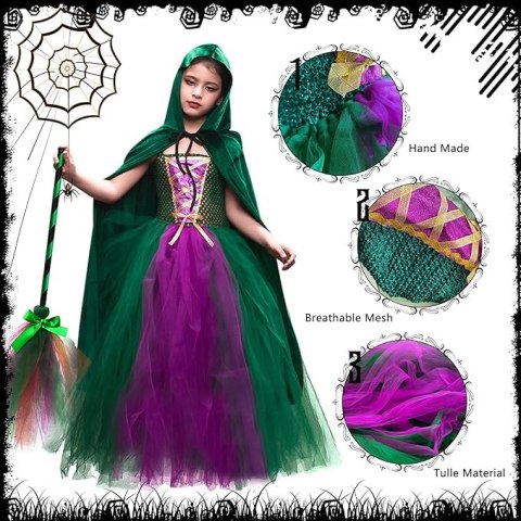 KOSTIUM STRÓJ PRZEBRANIE NA HALLOWEEN CZAROWNICA Z MIOTŁĄ ZIELONA 98-104cm KOSTIUM STRÓJ PRZEBRANIE NA HALLOWEEN CZAROWNICA Z MIOTŁĄ ZIELONA 98-104cm