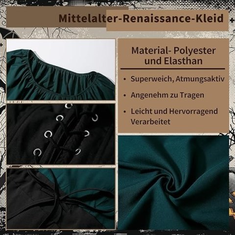 SUKIENKA DAMSKA KOSTIUM RENESANSOWY IRLANDZKI MINI SZEROKIE RĘKAWY 2XL SUKIENKA DAMSKA KOSTIUM RENESANSOWY IRLANDZKI MINI SZEROKIE RĘKAWY 2XL
