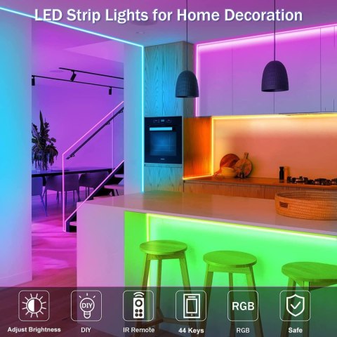 TAŚMA LED RGB 15M 8 TRYBÓW KOLOROWA 5050 SMD 230V DO KUCHNI ŁAZIENKI TAŚMA LED RGB 15M 8 TRYBÓW KOLOROWA 5050 SMD 230V DO KUCHNI ŁAZIENKI