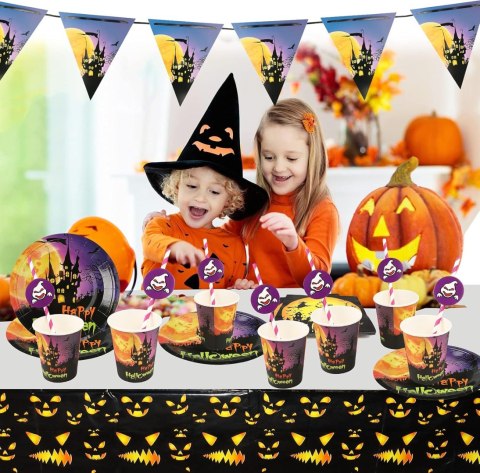 ZESTAW ZASTAWY STOŁOWEJ NA IMPREZĘ HALLOWEEN TALERZE KUBKI SŁOMKI OBRUS 52e ZESTAW ZASTAWY STOŁOWEJ NA IMPREZĘ HALLOWEEN TALERZE KUBKI SŁOMKI OBRUS 52e