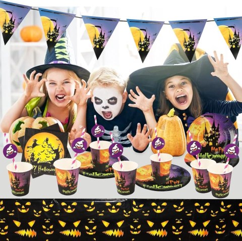 ZESTAW ZASTAWY STOŁOWEJ NA IMPREZĘ HALLOWEEN TALERZE KUBKI SŁOMKI OBRUS 52e ZESTAW ZASTAWY STOŁOWEJ NA IMPREZĘ HALLOWEEN TALERZE KUBKI SŁOMKI OBRUS 52e