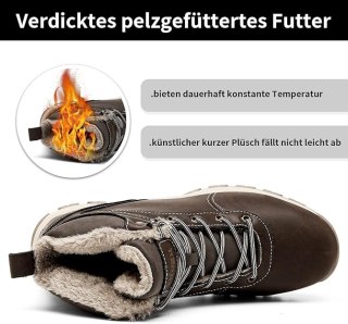 BUTY MĘSKIE ZIMOWE TREKKINGOWE BRĄZOWE OCIEPLANE WODOODPORNE 45