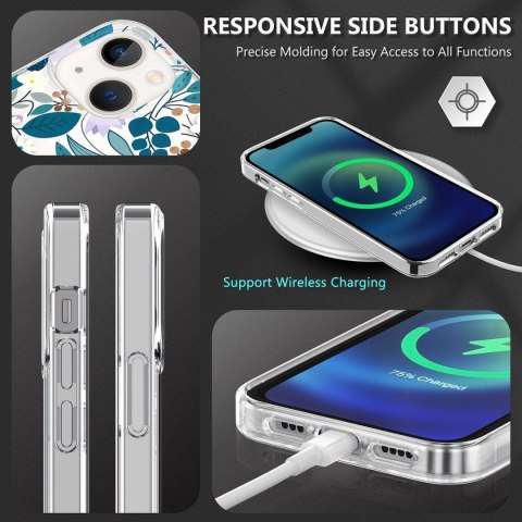 ETUI APPLE IPHONE 13/14 PRZEZROCZYSTY KWIATY LIŚCIE TUCCH SILIKON +SZKŁO ETUI APPLE IPHONE 13/14 PRZEZROCZYSTY KWIATY LIŚCIE TUCCH SILIKON +SZKŁO