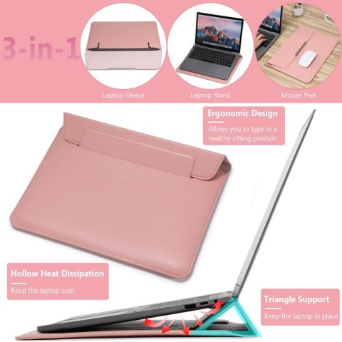ETUI POKROWIEC NA LAPTOP TABLET NOTEBOOK RÓŻOWY 13,3-14" FUNKCJA PODSTAWKI