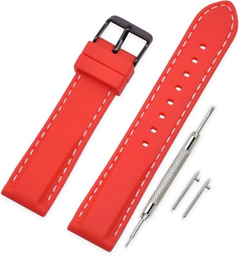 PASEK DO ZEGARKA CZERWONY SILIKONOWY BIAŁE OBSZYCIE UNIWERSALNY 24mm PASEK DO ZEGARKA CZERWONY SILIKONOWY BIAŁE OBSZYCIE UNIWERSALNY 24mm