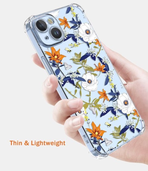 ETUI POKROWIEC APPLE IPHONE 14 SILIKONOWE PRZEZROCZYSTE PLECKI W KWIATY