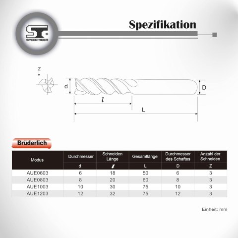 FREZ WALCOWO-CZOŁOWY DO ALUMINIUM TYPU U Z WĘGLIKA SPIEKANEGO AUE0803 8mm