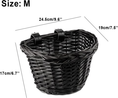 KOSZYK ROWEROWY DLA DZIECI CZARNY WIKLINOWY KOSZ PASKI ROWER 24,5x19x17cm KOSZYK ROWEROWY DLA DZIECI CZARNY WIKLINOWY KOSZ PASKI ROWER 24,5x19x17cm