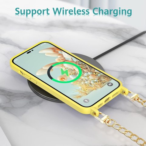 ETUI POKROWIEC APPLE IPHONE 14 PLUS SILIKONOWE PLECKI ŻÓŁTE Z ŁAŃCUSZKIEM ETUI POKROWIEC APPLE IPHONE 14 PLUS SILIKONOWE PLECKI ŻÓŁTE Z ŁAŃCUSZKIEM