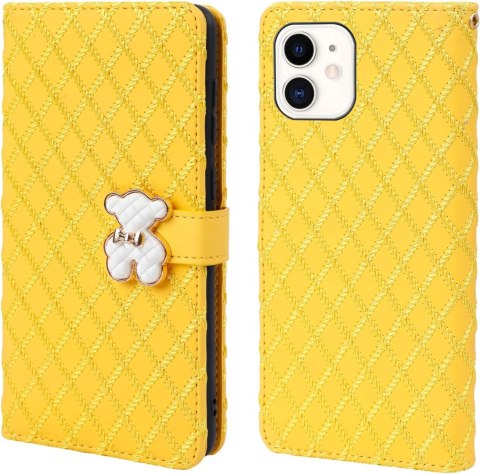 ETUI Z KLAPKĄ DO APPLE IPHONE 12/12 PRO 6.1" ŻÓŁTE Z EKOSKÓRY BIAŁY MIŚ ETUI Z KLAPKĄ DO APPLE IPHONE 12/12 PRO 6.1" ŻÓŁTE Z EKOSKÓRY BIAŁY MIŚ