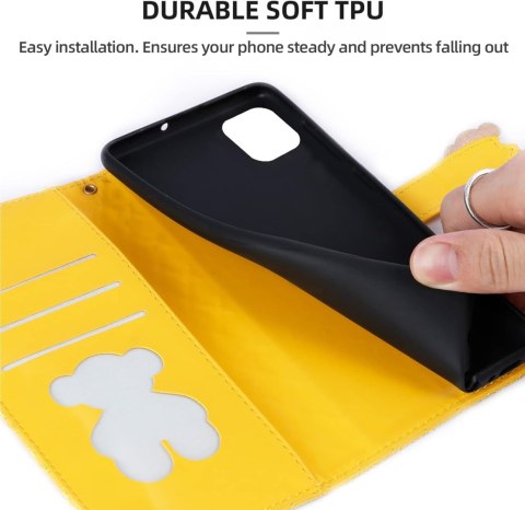 ETUI Z KLAPKĄ DO APPLE IPHONE 12/12 PRO 6.1" ŻÓŁTE Z EKOSKÓRY BIAŁY MIŚ ETUI Z KLAPKĄ DO APPLE IPHONE 12/12 PRO 6.1" ŻÓŁTE Z EKOSKÓRY BIAŁY MIŚ