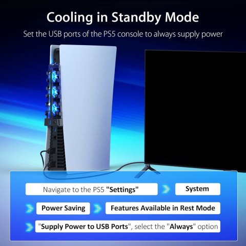 Wentylator chłodzący do PS5 Digital/Disc LED ON/OFF wydajny cichy NexiGo Wentylator chłodzący do PS5 Digital/Disc LED ON/OFF wydajny cichy NexiGo