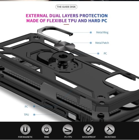 ETUI PANCERNE DO APPLE IPHONE 13 6.1" CZARNE Z UCHWYTEM +3x SZKŁO HARTOWANE