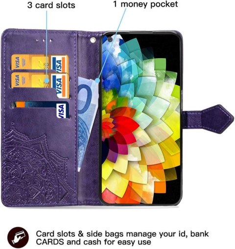 ETUI Z KLAPKĄ DO ZTE BLADE A51 6.52" CASE FIOLETOWY Z EKOSKÓRY Z MANDALĄ ETUI Z KLAPKĄ DO ZTE BLADE A51 6.52" CASE FIOLETOWY Z EKOSKÓRY Z MANDALĄ