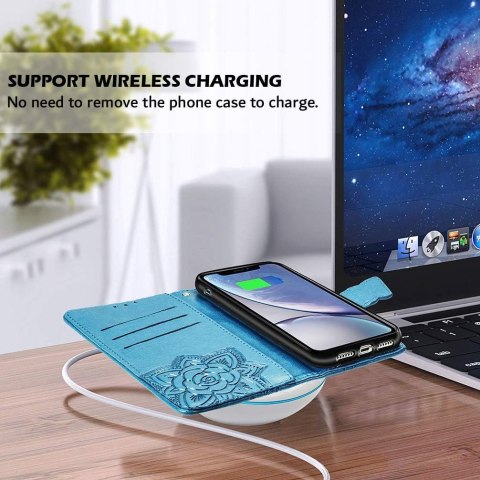 ETUI Z KLAPKĄ DO ZTE BLADE A51 6.52" CASE NIEBIESKI Z MOTYLEM KWIATAMI ETUI Z KLAPKĄ DO ZTE BLADE A51 6.52" CASE NIEBIESKI Z MOTYLEM KWIATAMI