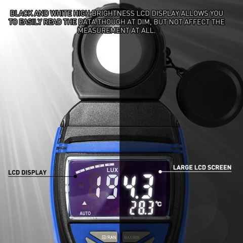 LUKSOMIERZ MIERNIK NATĘŻENIA ŚWIATŁA OŚWIETLENIA ŚWIATŁOMIERZ LUXOMETR LCD