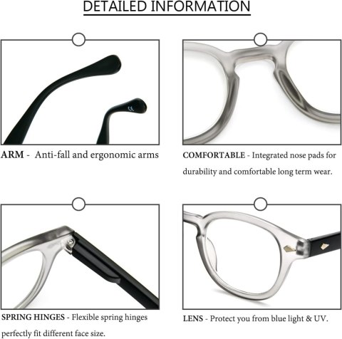 OKULARY KOREKCYJNE DO CZYTANIA KOMPUTERA SZARE UNISEX PLUSY +2,0