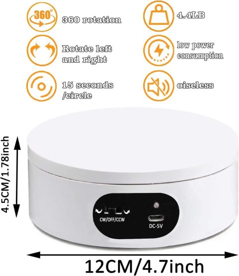 STOJAK EKSPOZYCYJNY STÓŁ OBROTOWY 360° KABEL/BATERIE ELEKTRYCZNY BIAŁY STOJAK EKSPOZYCYJNY STÓŁ OBROTOWY 360° KABEL/BATERIE ELEKTRYCZNY BIAŁY