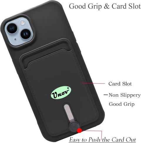 ETUI SILIKONOWE DO APPLE IPHONE 14 PLUS CZARNE +MIEJSCE NA KARTY PORTFEL