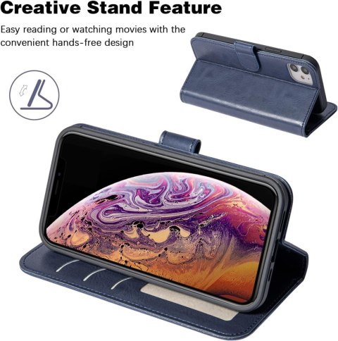 ETUI Z KLAPKĄ APPLE IPHONE 12/12 PRO 6.1" CASE GRANATOWY Z EKOSKÓRY PORTFEL