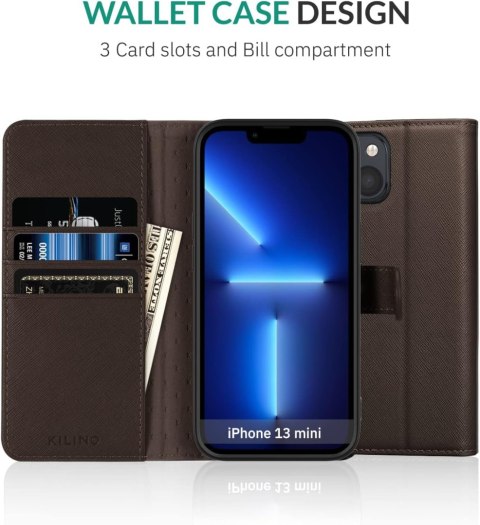 ETUI Z KLAPKĄ APPLE IPHONE 13 MINI 5.40" BRĄZOWE Z EKOSKÓRY ELEGANCKIE ETUI Z KLAPKĄ APPLE IPHONE 13 MINI 5.40" BRĄZOWE Z EKOSKÓRY ELEGANCKIE
