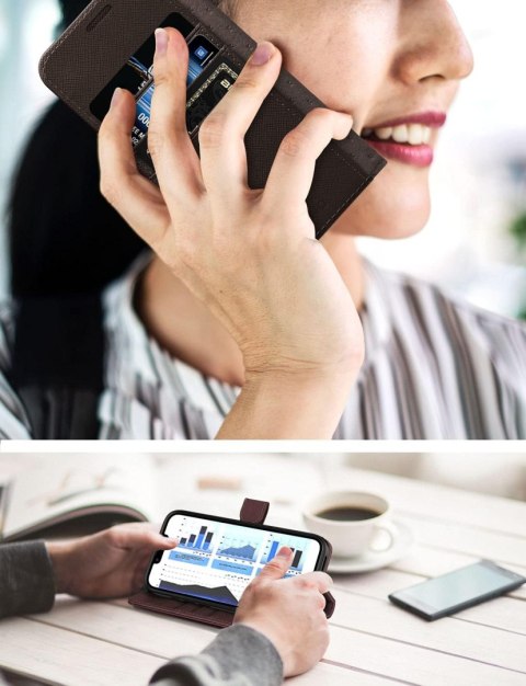 ETUI Z KLAPKĄ APPLE IPHONE 13 MINI 5.40" BRĄZOWE Z EKOSKÓRY ELEGANCKIE ETUI Z KLAPKĄ APPLE IPHONE 13 MINI 5.40" BRĄZOWE Z EKOSKÓRY ELEGANCKIE