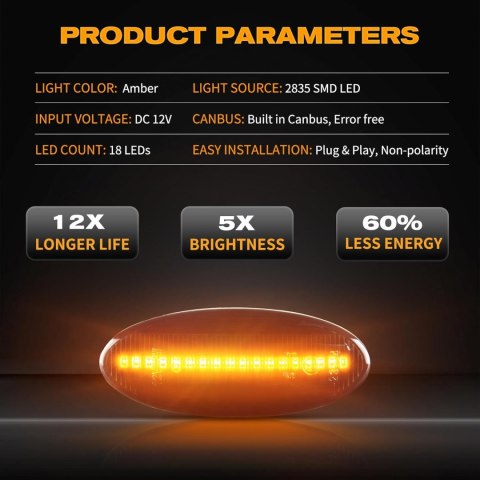 KIERUNKOWSKAZY LED POMARAŃCZOWE DO NISSAN CUBE JUKE LEAF MICRA SMD 2szt KIERUNKOWSKAZY LED POMARAŃCZOWE DO NISSAN CUBE JUKE LEAF MICRA SMD 2szt