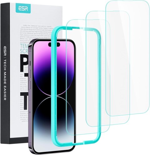 3x SZKŁO OCHRONNE APPLE IPHONE 14 PRO + RAMKA DO MONTAŻU WYSOKA OCHRONA ESR 3x SZKŁO OCHRONNE APPLE IPHONE 14 PRO + RAMKA DO MONTAŻU WYSOKA OCHRONA ESR