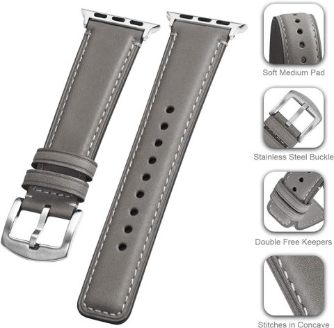 PASEK DO ZEGARKA APPLE WATCH SZARY SKÓRZANY 42/44/45mm PASEK DO ZEGARKA APPLE WATCH SZARY SKÓRZANY 42/44/45mm