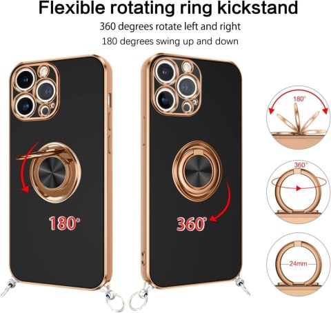 ETUI CZARNE APPLE IPHONE 13 PRO MAX 6,7" ZŁOTA RAMKA RING SILIKONOWE PLECKI ETUI CZARNE APPLE IPHONE 13 PRO MAX 6,7" ZŁOTA RAMKA RING SILIKONOWE PLECKI