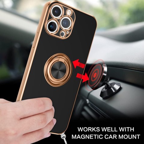 ETUI CZARNE APPLE IPHONE 13 PRO MAX 6,7" ZŁOTA RAMKA RING SILIKONOWE PLECKI ETUI CZARNE APPLE IPHONE 13 PRO MAX 6,7" ZŁOTA RAMKA RING SILIKONOWE PLECKI