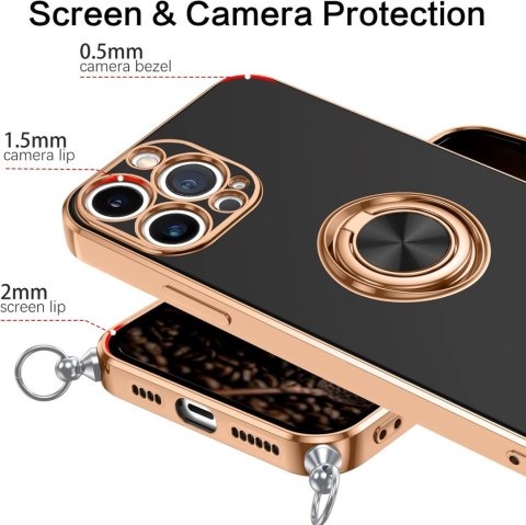 ETUI CZARNE APPLE IPHONE 13 PRO MAX 6,7" ZŁOTA RAMKA RING SILIKONOWE PLECKI ETUI CZARNE APPLE IPHONE 13 PRO MAX 6,7" ZŁOTA RAMKA RING SILIKONOWE PLECKI