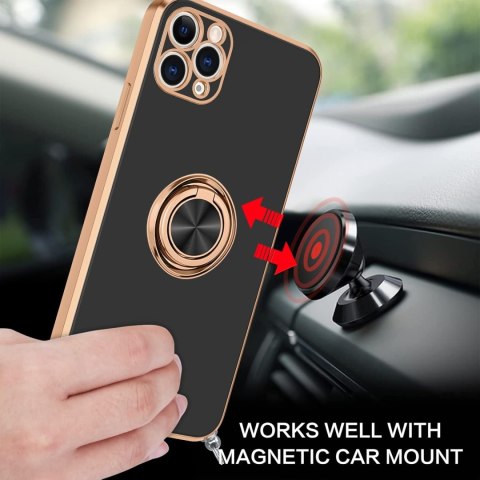 ETUI DO APPLE IPHONE 11 PRO MAX CASE SILIKONOWY CZARNE PLECKI ZŁOTA RAMKA