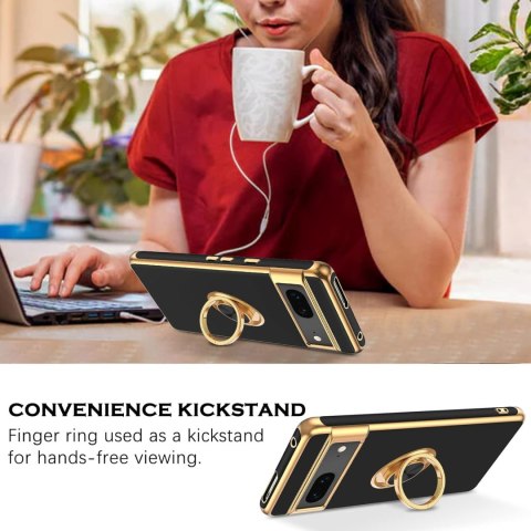 ETUI DO GOOGLE PIXEL 7A 5G 6.10" SOLIDNE SILIKONOWE CZARNE ZŁOTE +RING