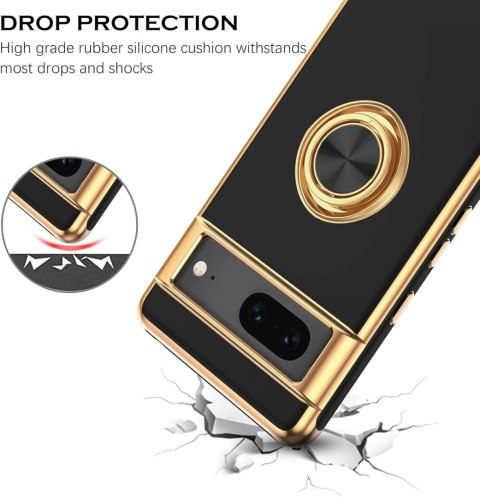ETUI DO GOOGLE PIXEL 7A 5G 6.10" SOLIDNE SILIKONOWE CZARNE ZŁOTE +RING