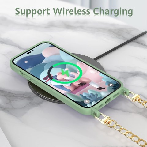 ETUI POKROWIEC APPLE IPHONE 14 PRO 6.1" CASE ZIELONE PLECKI ZŁOTY ŁAŃCUSZEK ETUI POKROWIEC APPLE IPHONE 14 PRO 6.1" CASE ZIELONE PLECKI ZŁOTY ŁAŃCUSZEK