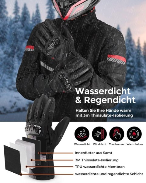 RĘKAWICE ZIMOWE XL CZARNE UNISEX MOTOCYKLOWE DOTYKOWE WODOODPORNE RĘKAWICE ZIMOWE XL CZARNE UNISEX MOTOCYKLOWE DOTYKOWE WODOODPORNE