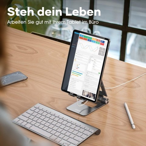 STOJAK UCHWYT NA TABLET SMARTFON iPad SAMSUNG TAB REGULOWANY SKŁADANY SZARY