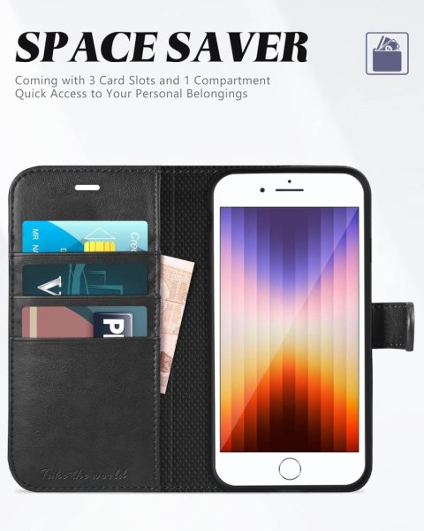 ZAMYKANE ETUI DO IPHONE SE 2022 / IPHONE 7 / 8 Z KLAPKĄ CZARNE EKOSKÓRA ZAMYKANE ETUI DO IPHONE SE 2022 / IPHONE 7 / 8 Z KLAPKĄ CZARNE EKOSKÓRA