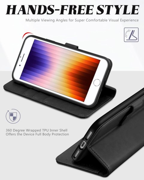 ZAMYKANE ETUI DO IPHONE SE 2022 / IPHONE 7 / 8 Z KLAPKĄ CZARNE EKOSKÓRA ZAMYKANE ETUI DO IPHONE SE 2022 / IPHONE 7 / 8 Z KLAPKĄ CZARNE EKOSKÓRA