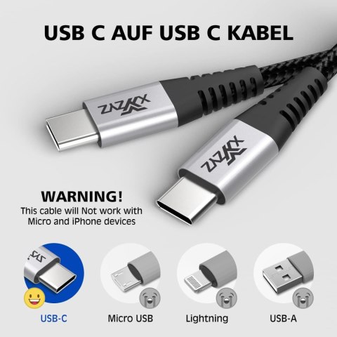 2x KABEL USB C NA USB C DO SZYBKIEGO ŁADOWANIA CZARNY 60W 20V 3A 2M 2x KABEL USB C NA USB C DO SZYBKIEGO ŁADOWANIA CZARNY 60W 20V 3A 2M