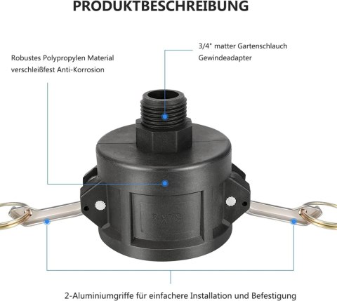 ADAPTER SPUSTOWY 2"ZŁĄCZE CAMLOCK GWINT WĘŻA 3/4" DO IBC ZBIORNIKA B2x3/4 ADAPTER SPUSTOWY 2"ZŁĄCZE CAMLOCK GWINT WĘŻA 3/4" DO IBC ZBIORNIKA B2x3/4