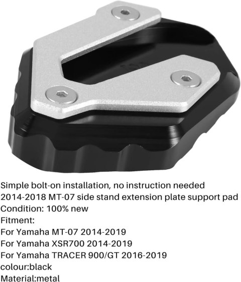 PODKŁADKA POD STOPKĘ BOCZNĄ MOTOCYKLA Mt07 Xsr700 Xsr 700 Tracer 900 PODKŁADKA POD STOPKĘ BOCZNĄ MOTOCYKLA Mt07 Xsr700 Xsr 700 Tracer 900