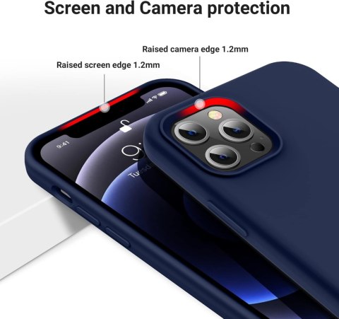 ETUI APPLE IPHONE 12 PRO MAX CASE SILIKONOWY GRANATOWY Z MIKROFIBRĄ