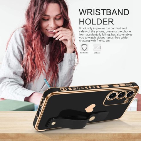 ETUI DO SAMSUNG GALAXY S23 5G CZARNE SILIKONOWE ZŁOTA RAMKA SERCE UCHWYT ETUI DO SAMSUNG GALAXY S23 5G CZARNE SILIKONOWE ZŁOTA RAMKA SERCE UCHWYT
