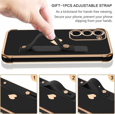 ETUI DO SAMSUNG GALAXY S23 5G CZARNE SILIKONOWE ZŁOTA RAMKA SERCE UCHWYT ETUI DO SAMSUNG GALAXY S23 5G CZARNE SILIKONOWE ZŁOTA RAMKA SERCE UCHWYT