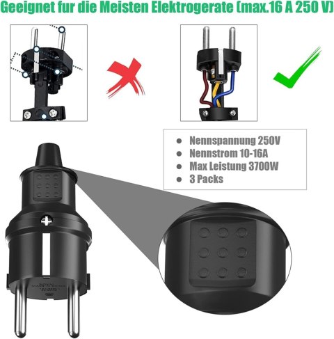 6x WTYCZKA SIECIOWA 250V 16A DO KABLA 6-16mm SEBS IP44 6x WTYCZKA SIECIOWA 250V 16A DO KABLA 6-16mm SEBS IP44