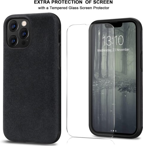 ETUI APPLE IPHONE 12 PRO MAX CZARNY CASE Z ZAMSZEM +SZKŁO HARTOWANE A2342