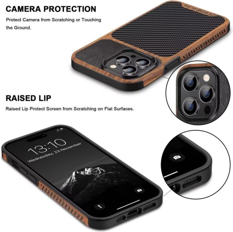 ETUI APPLE IPHONE 14 PRO BRĄZOWE CZARNE PLECKI DREWNO +SZKŁO HARTOWANE ETUI APPLE IPHONE 14 PRO BRĄZOWE CZARNE PLECKI DREWNO +SZKŁO HARTOWANE